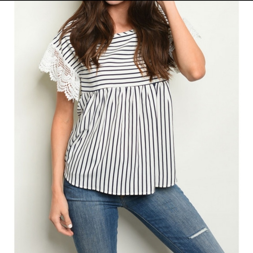 Navy & White Striped Top